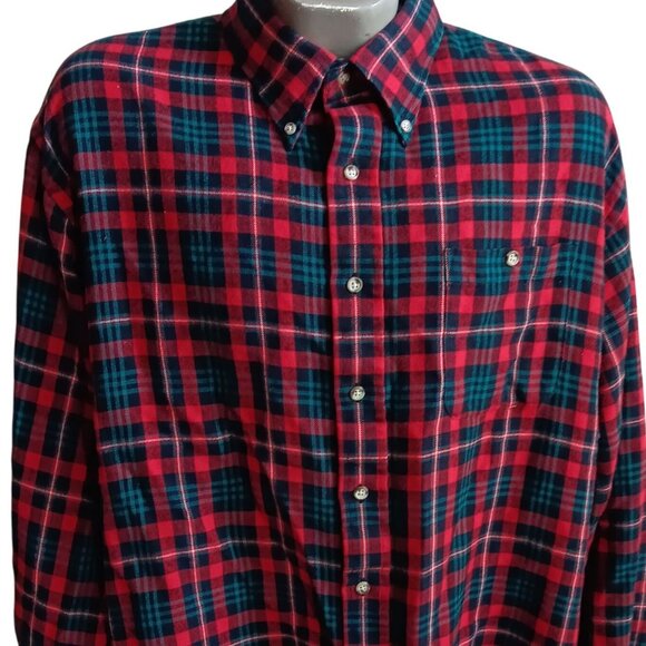 Vintage Mens Flannel Shirt XLT XL TALL 70's RED/GREEN ACRYLIC PLAID RELIC LOGGER - Picture 1 of 11